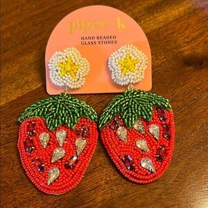Piper K Strawberry 🍓 Hand Beaded Glass Stones Earrings ✨
